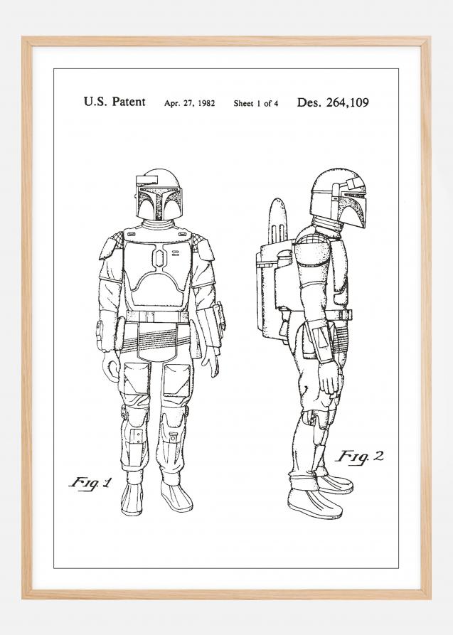 Patentzeichnung - Star Wars - Boba Fett - Weiß Poster