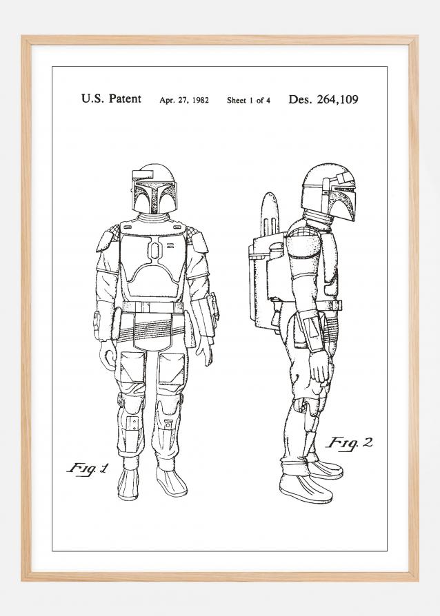 Patentzeichnung - Star Wars - Boba Fett - Weiß Poster