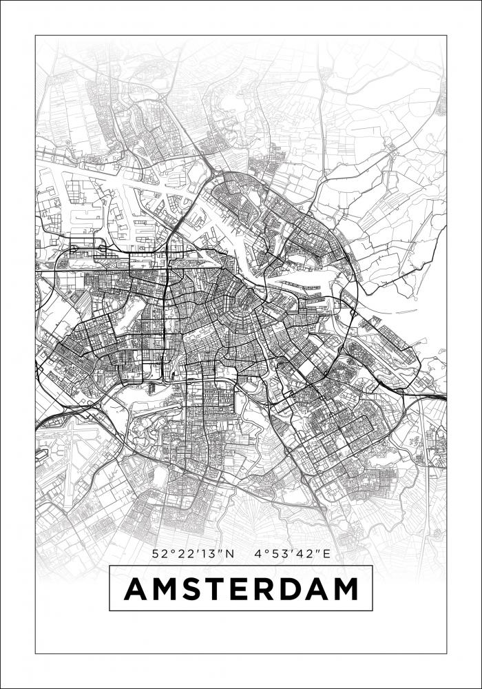 Map - Amsterdam - White Poster