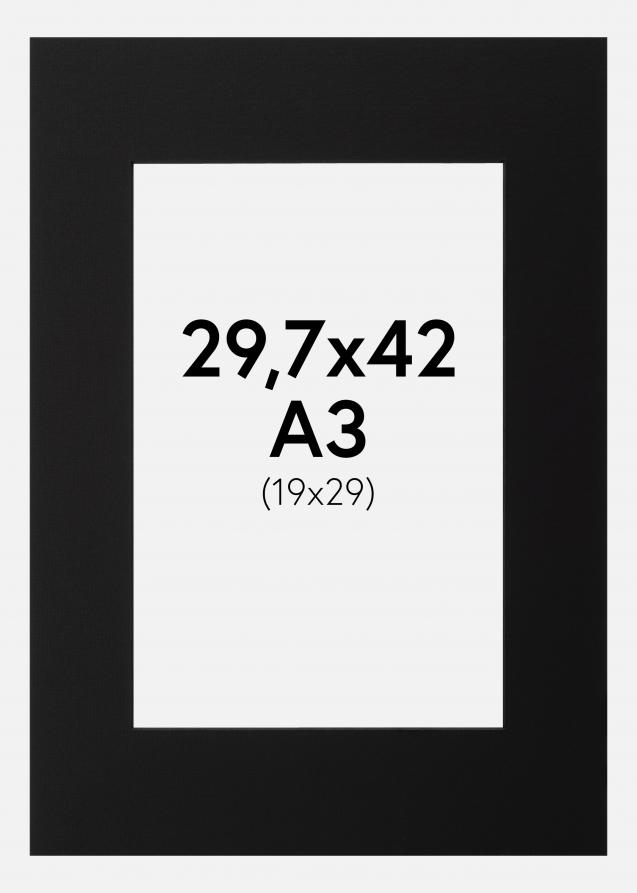 Passepartout Schwarz (schwarzer Kern) 29,7x42 cm (A3) (19x29)