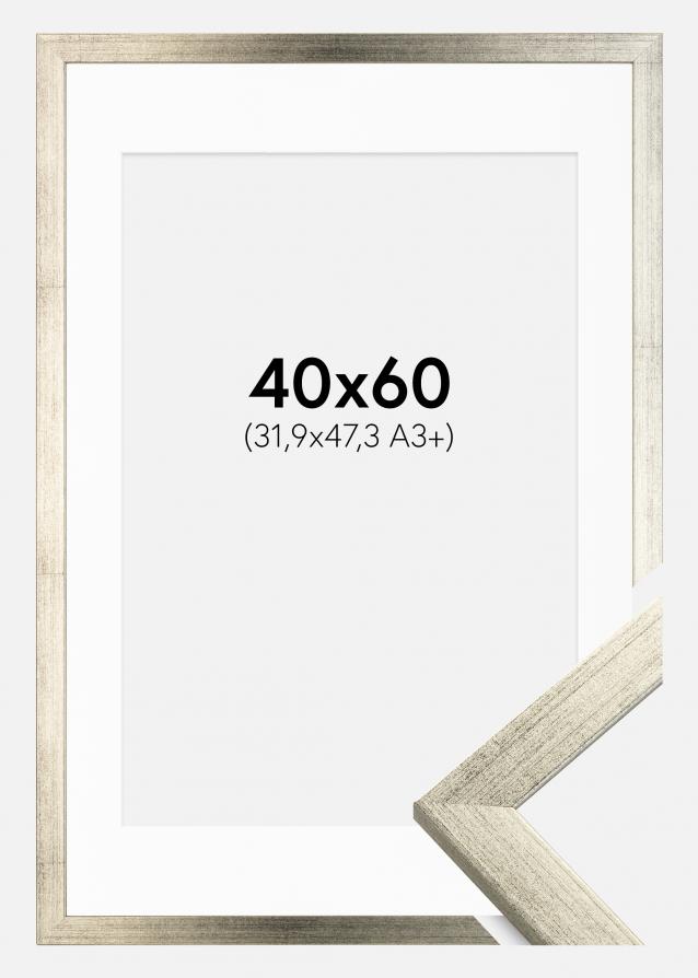 Rahmen Stilren Silber 40x60 cm - Passepartout Weiß 32,9x48,3 cm (A3+)