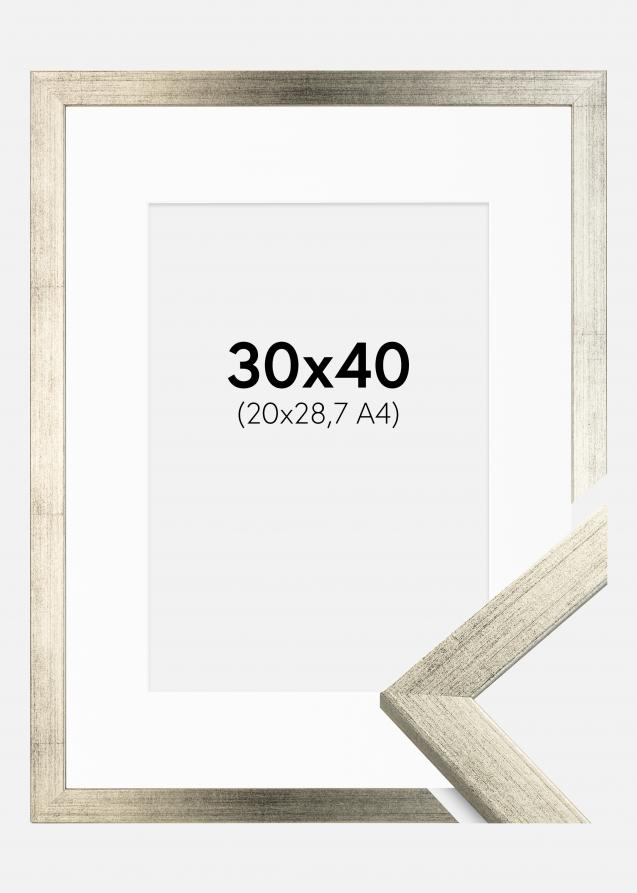 Rahmen Stilren Silber 30x40 cm - Passepartout Weiß 21x29,7 cm (A4)