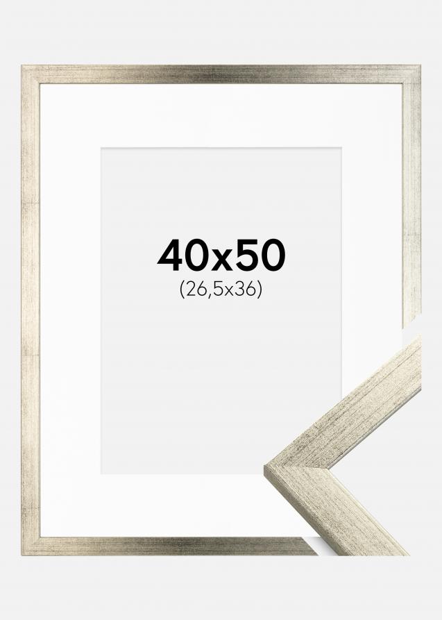 Rahmen Stilren Silber 40x50 cm - Passepartout Weiß 27,5x37 cm