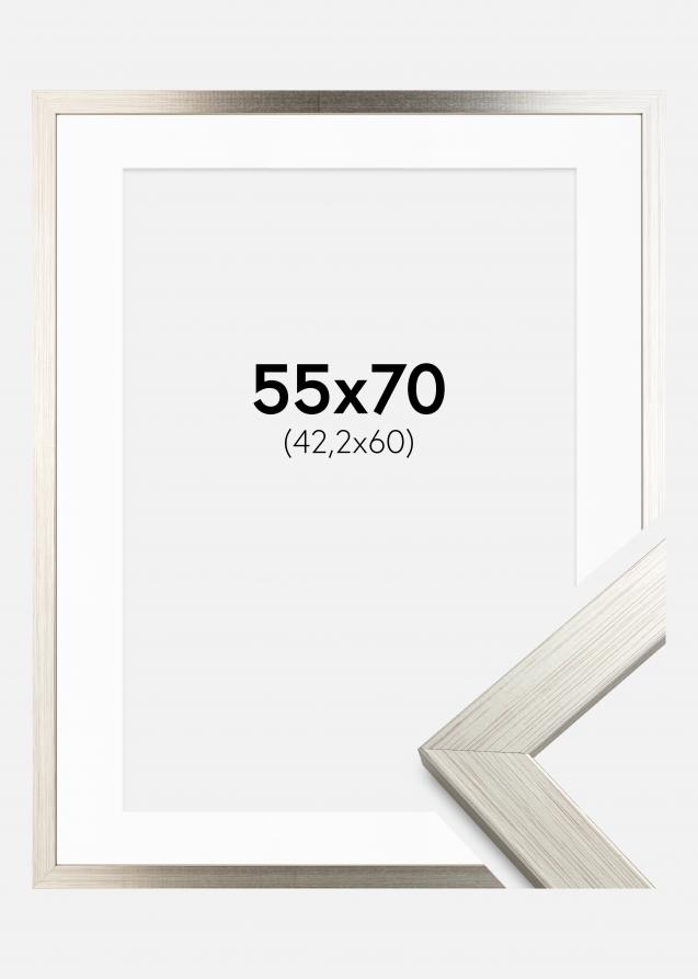 Rahmen Silver Wood 55x70 cm - Passepartout Weiß 43,2x61 cm (A2+)