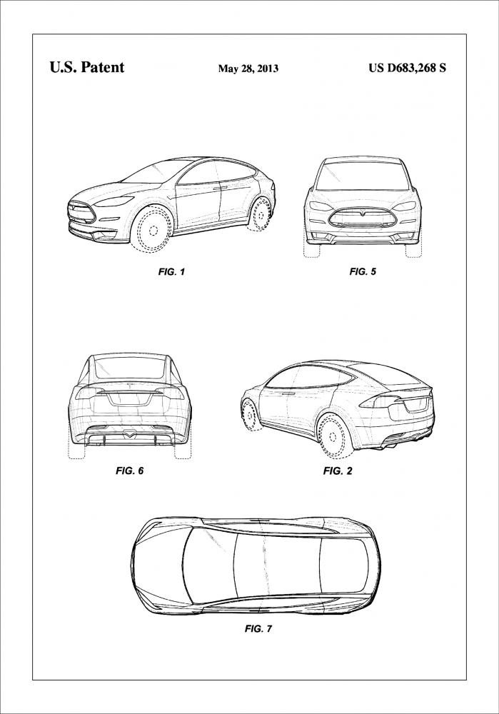 Patent Print - Tesla - White Poster