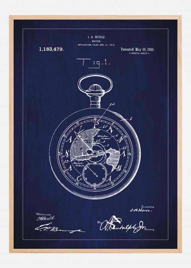 Patentzeichnung - Taschenuhr - Blau Poster
