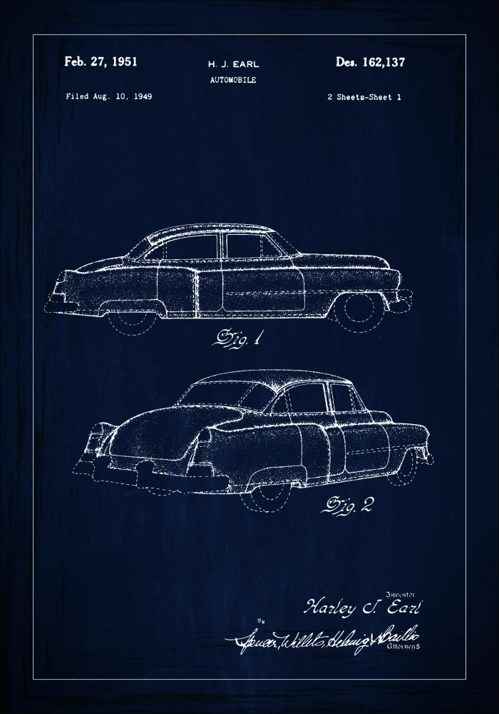 Patentzeichnung - Cadillac I - Blau Poster