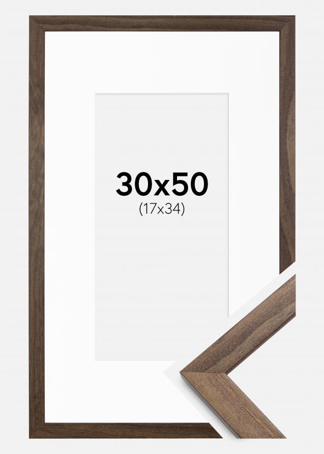 Rahmen Stilren Walnuss 30x50 cm - Passepartout Weiß 18x35 cm