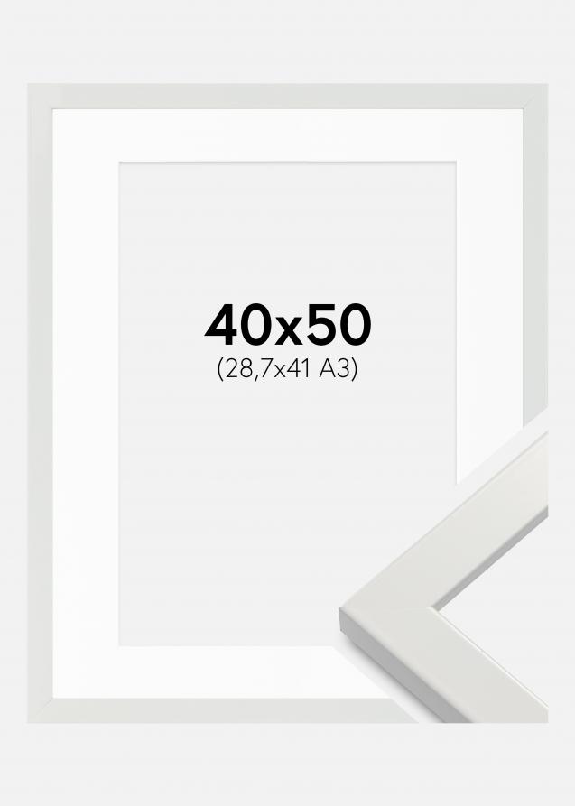 Rahmen White Wood Glossy 40x50 cm - Passepartout Weiß 29,7x42 cm (A3)