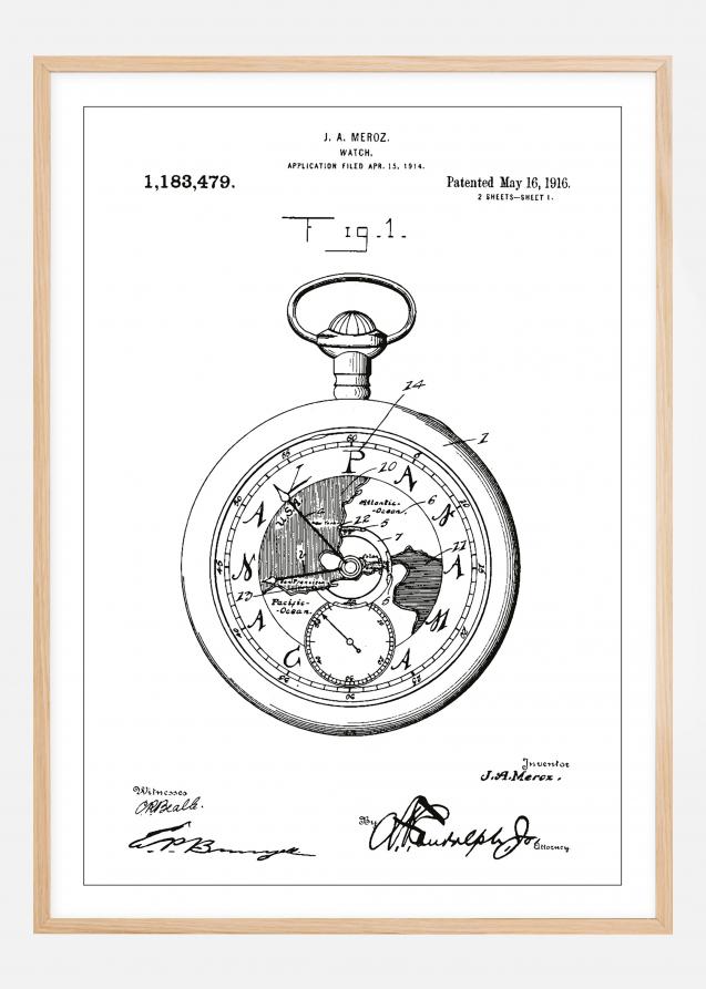 Patentzeichnung - Taschenuhr - Weiß Poster