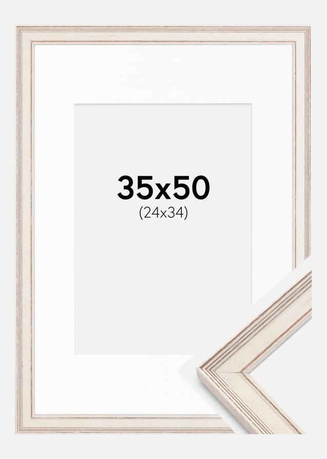 Rahmen Shabby Chic Weiß 35x50 cm - Passepartout Weiß 25x35 cm