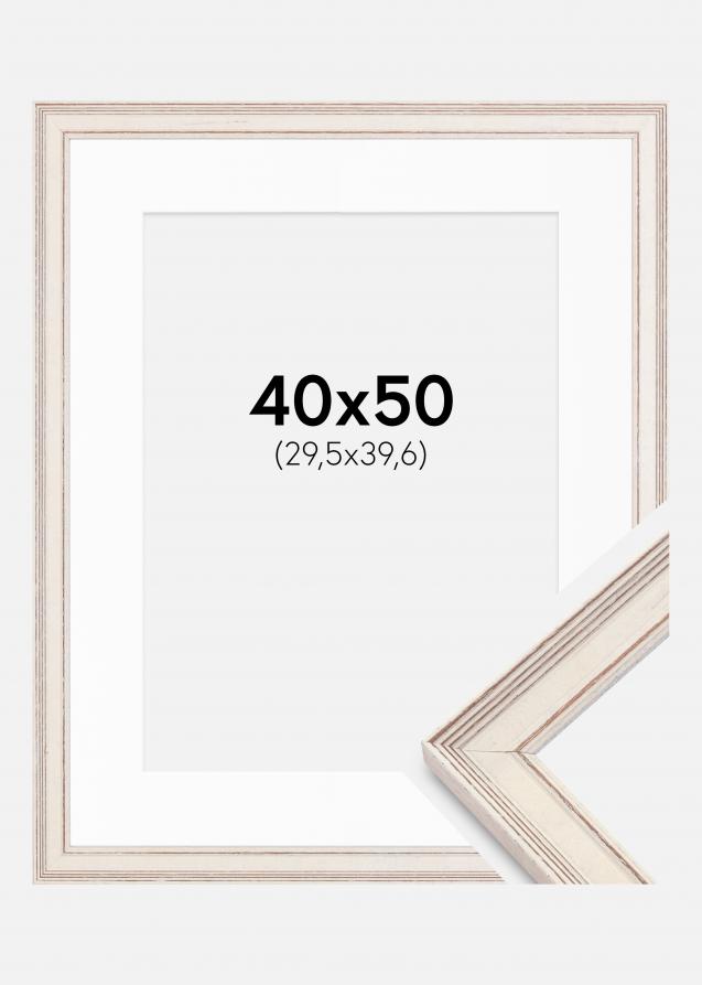 Rahmen Shabby Chic Weiß 40x50 cm - Passepartout Weiß 12x16 inches