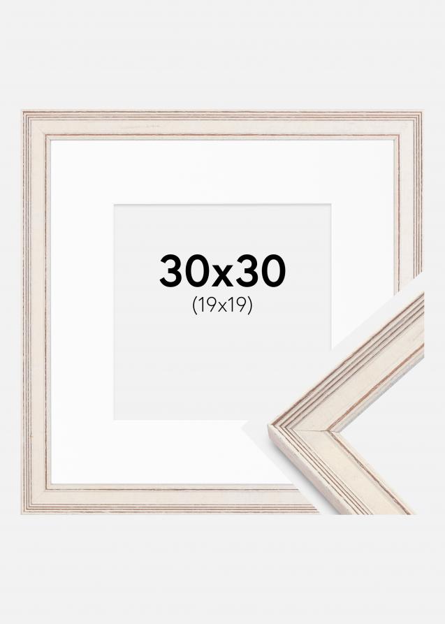 Rahmen Shabby Chic Weiß 30x30 cm - Passepartout Weiß 20x20 cm