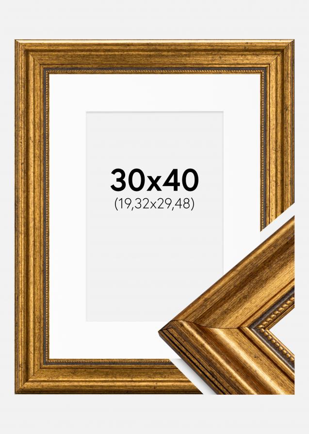 Rahmen Rokoko Gold 30x40 cm - Passepartout Weiß 8x12 inches
