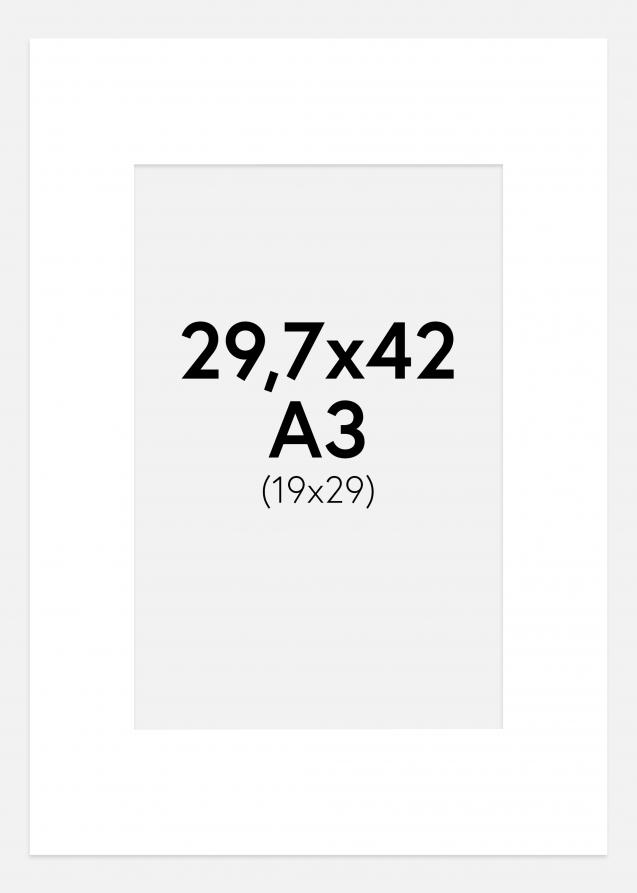 Passepartout Superweiß (weißer Kern) A3 29,7x42 cm (19x29 cm)