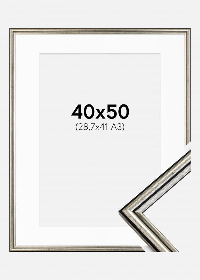 Rahmen Horndal Silber 40x50 cm - Passepartout Weiß 29,7x42 cm