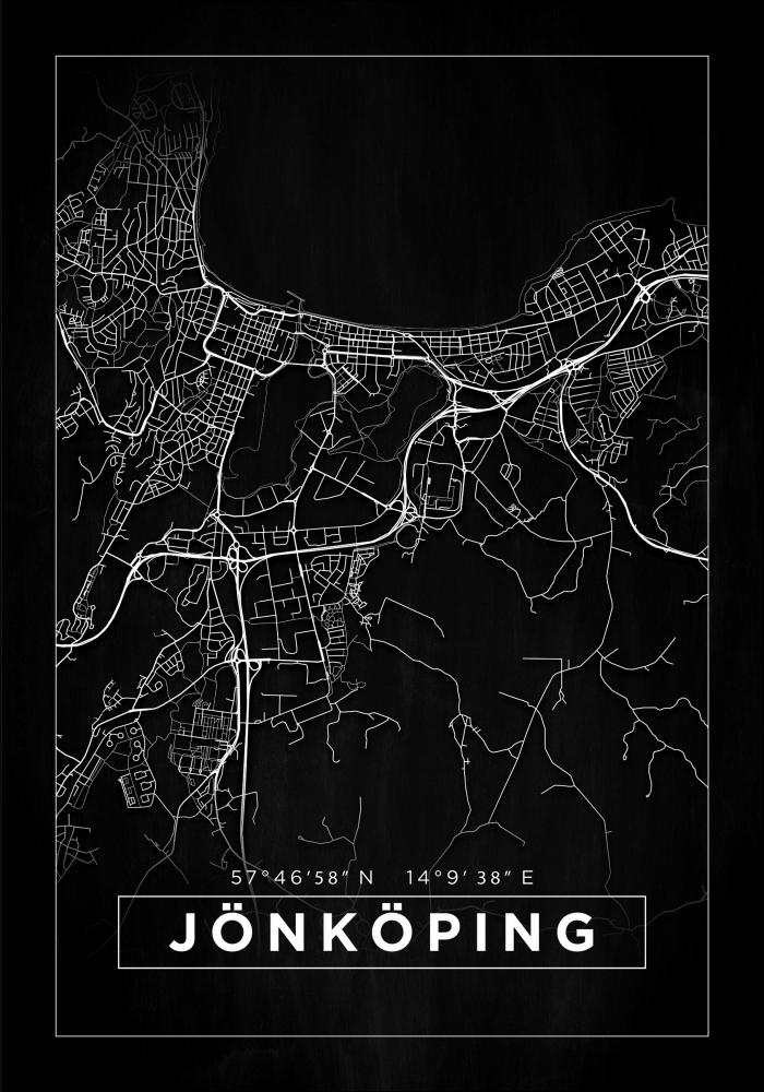 Map - Jnkping - Black Poster