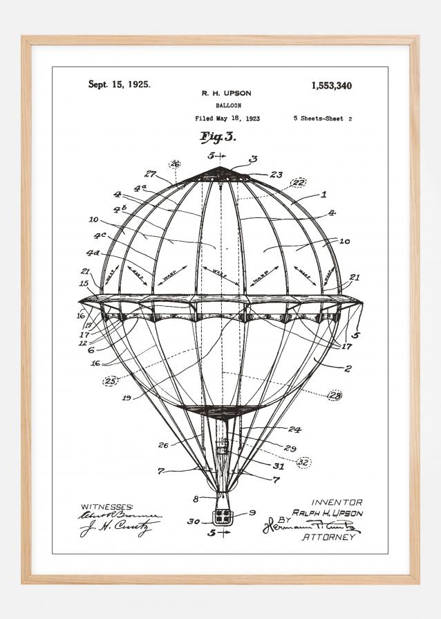 Patentzeichnung - Heißluftballon - Weiß Poster