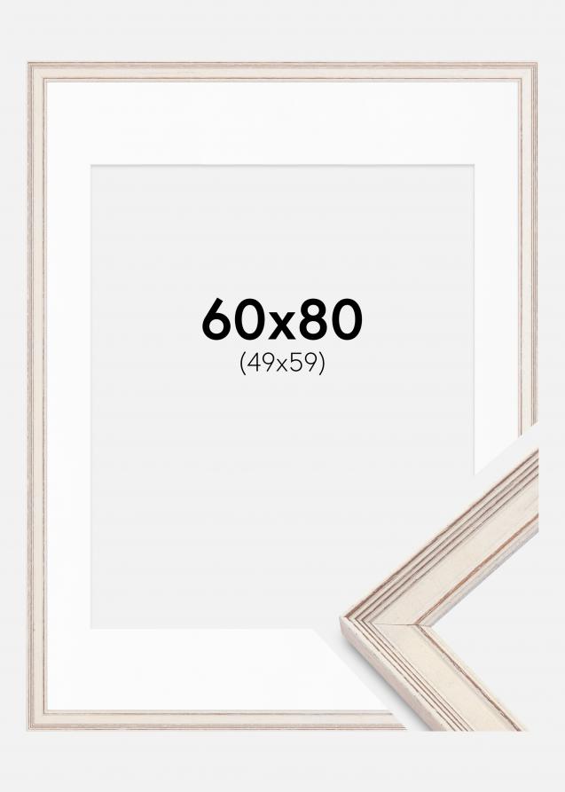 Rahmen Shabby Chic Weiß 60x80 cm - Passepartout Weiß 50x60 cm