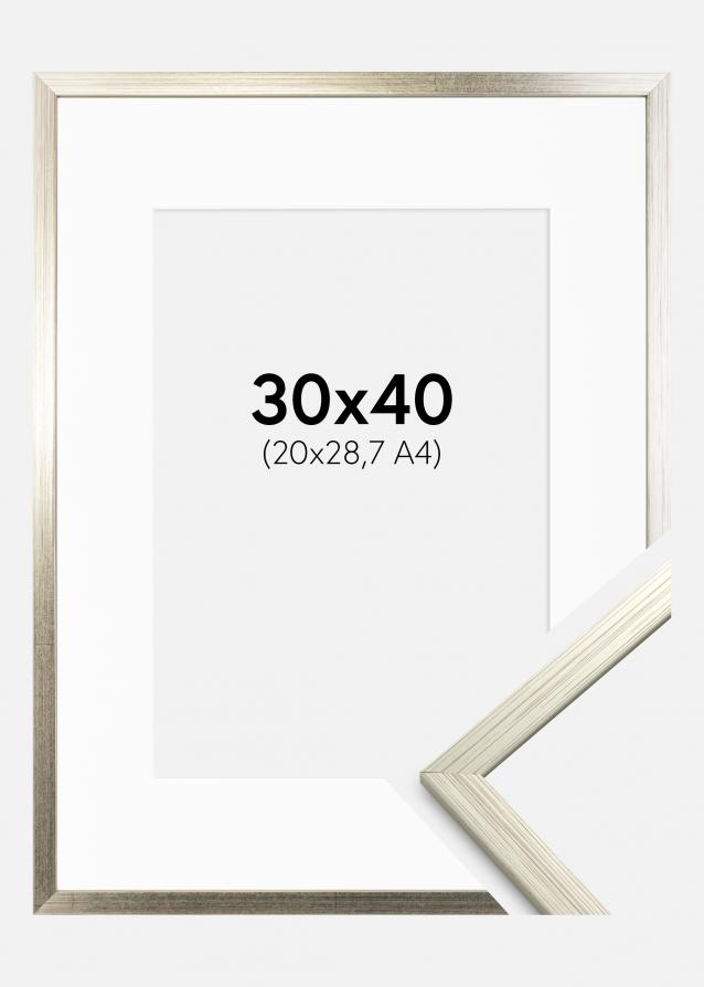 Rahmen Edsbyn Silber 30x40 cm - Passepartout Weiß 21x29,7 cm (A4)