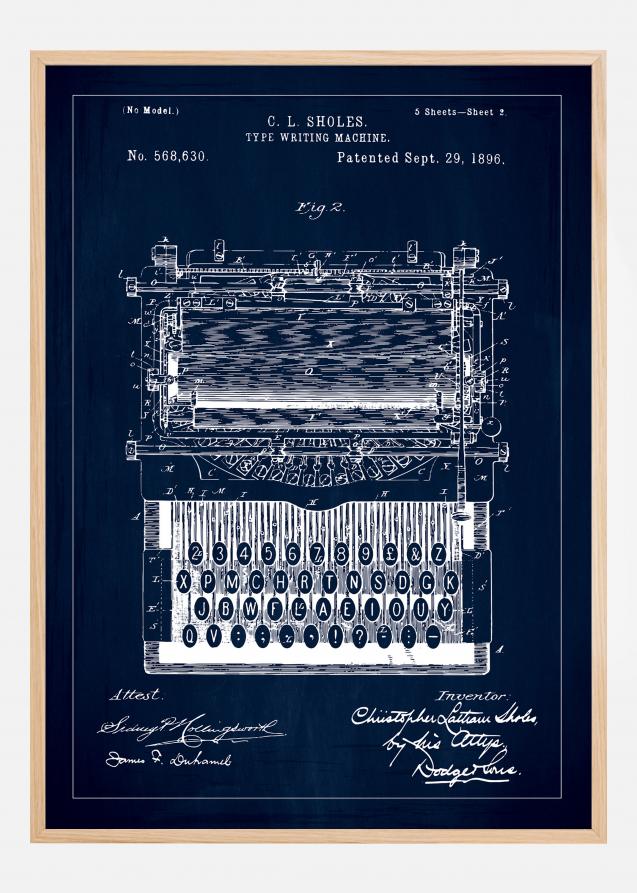 Patentzeichnung - Schreibmaschine - Blau Poster