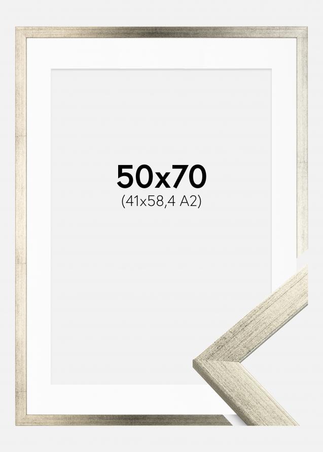 Rahmen Stilren Silber 50x70 cm - Passepartout Weiß 42x59,4 cm (A2)