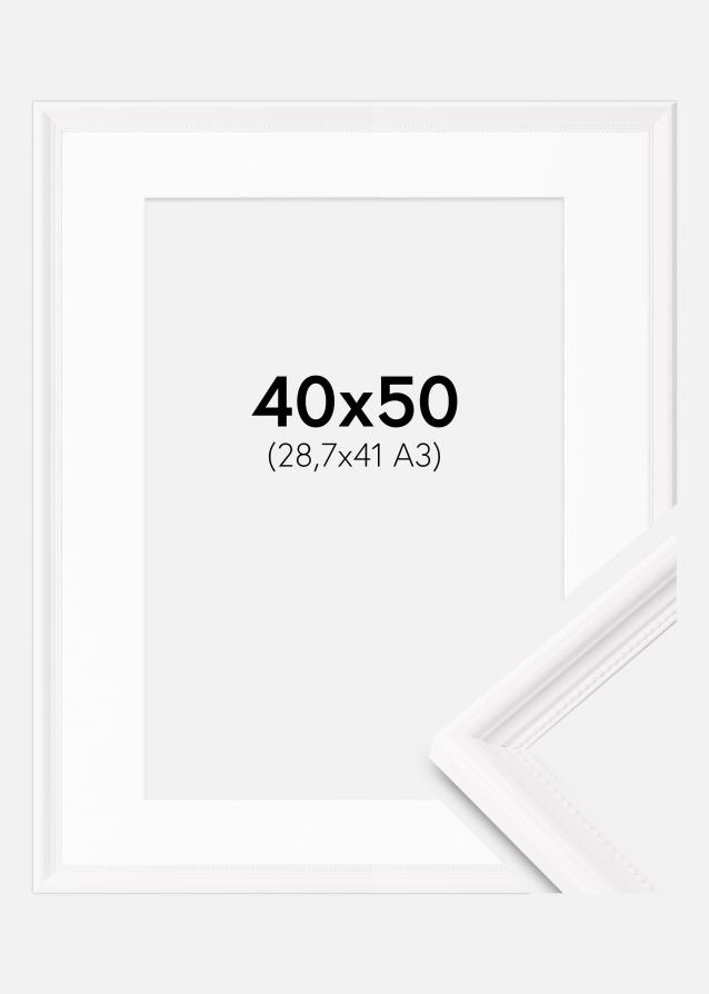 Rahmen Gala Weiß 40x50 cm - Passepartout Weiß 29,7x42 cm (A3)
