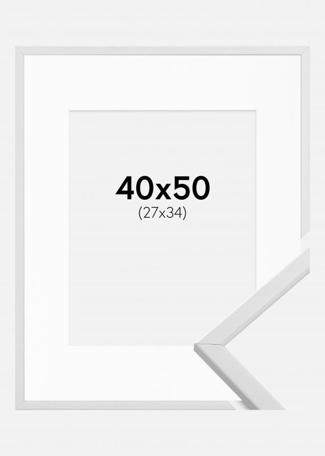 Rahmen Galant Weiß 40x50 cm - Passepartout Weiß 28x35 cm