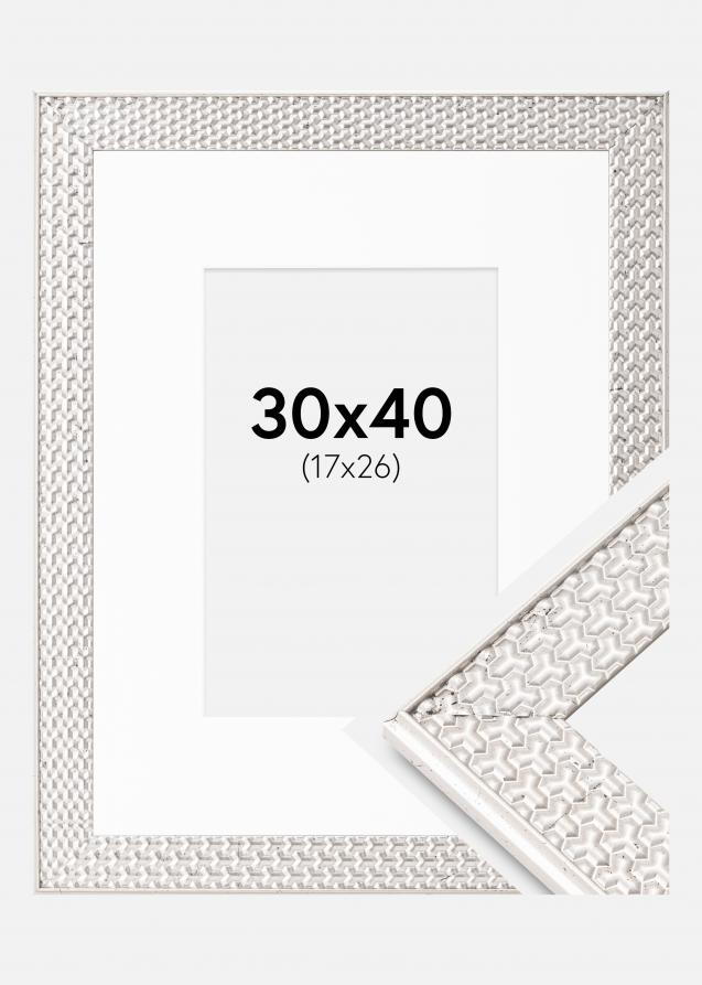 Rahmen Grace Silber 30x40 cm - Passepartout Weiß 18x27 cm