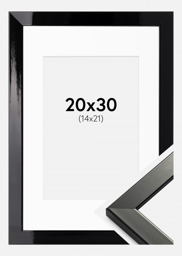 Rahmen Uppsala Schwarz Hochglänzend 20x30 cm - Passepartout Weiß 15x22 cm