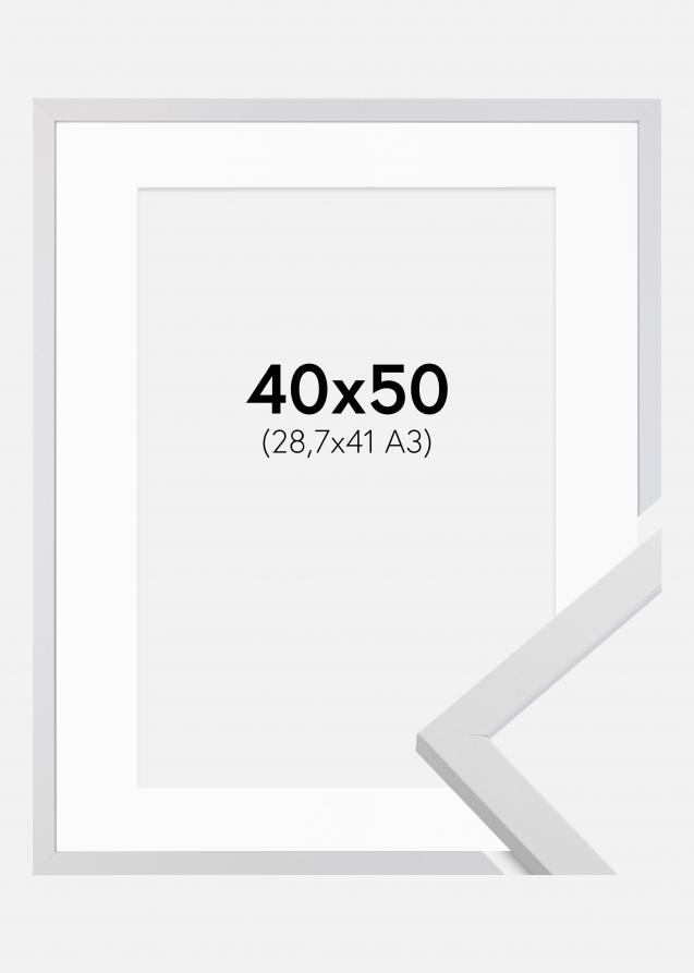 Rahmen Trendy Weiß 40x50 cm - Passepartout Weiß 29,7x42 cm (A3)
