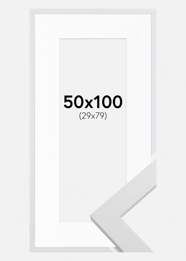 Rahmen White Wood 50x100 cm - Passepartout Weiß 30x80 cm