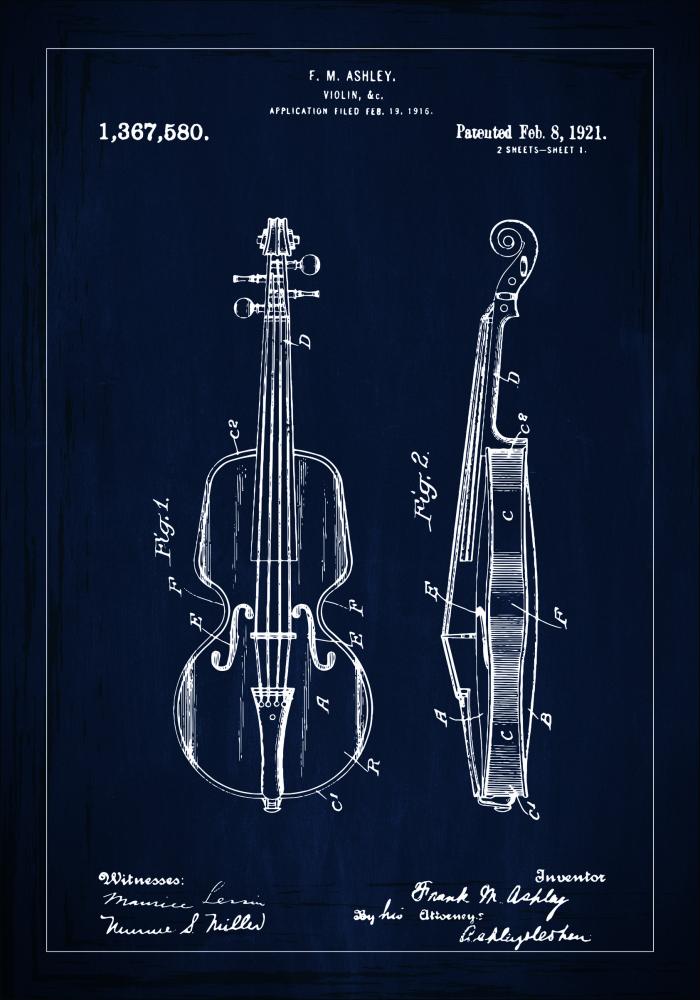 Patentzeichnung - Geige - Blau Poster