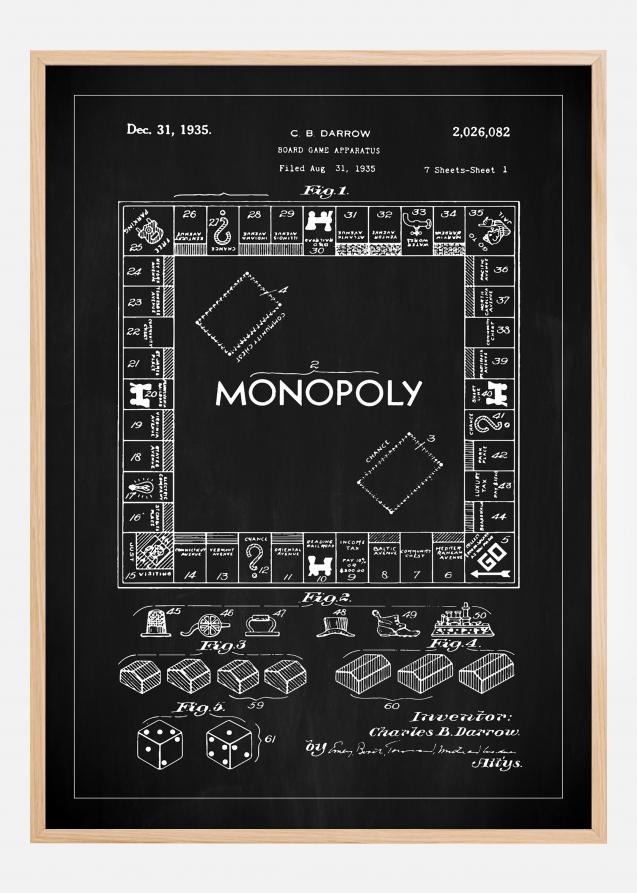 Patentzeichnung - Monopoly I - Schwarz Poster