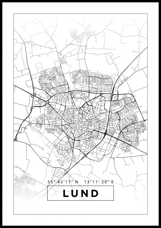 Map - Lund - White Poster