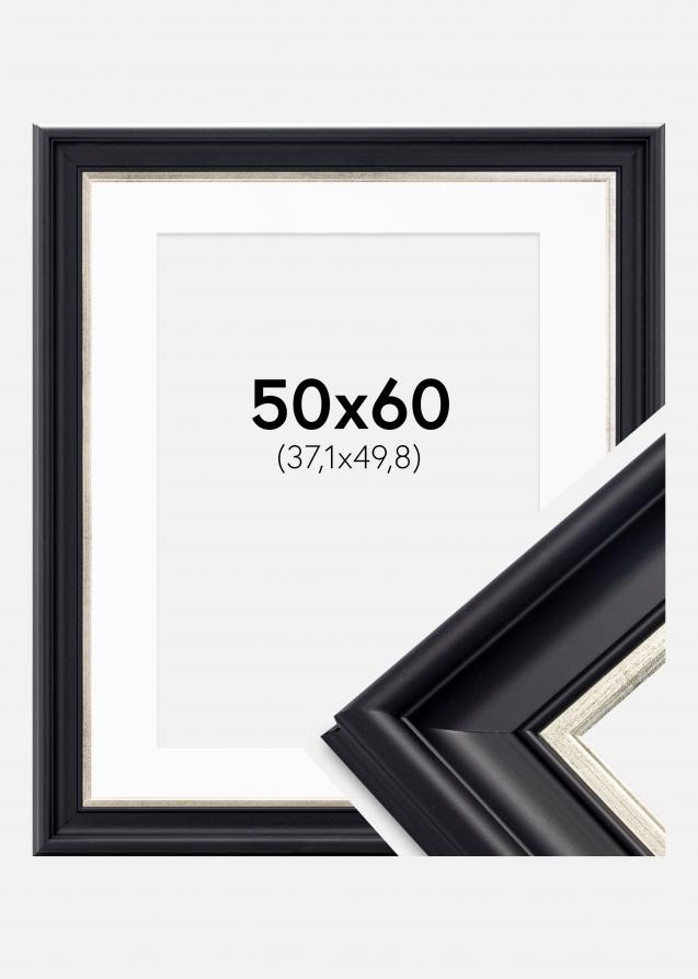 Rahmen Dalarna Schwarz-Silber 50x60 cm - Passepartout Weiß 15x20 inches