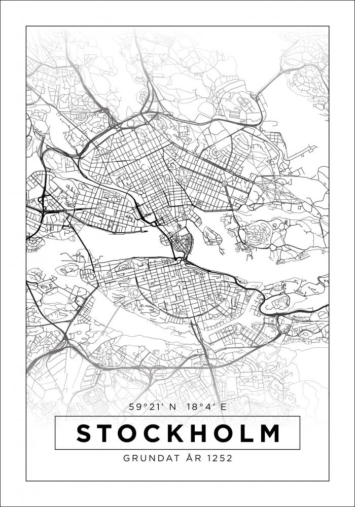 Map - Stockholm - White Poster