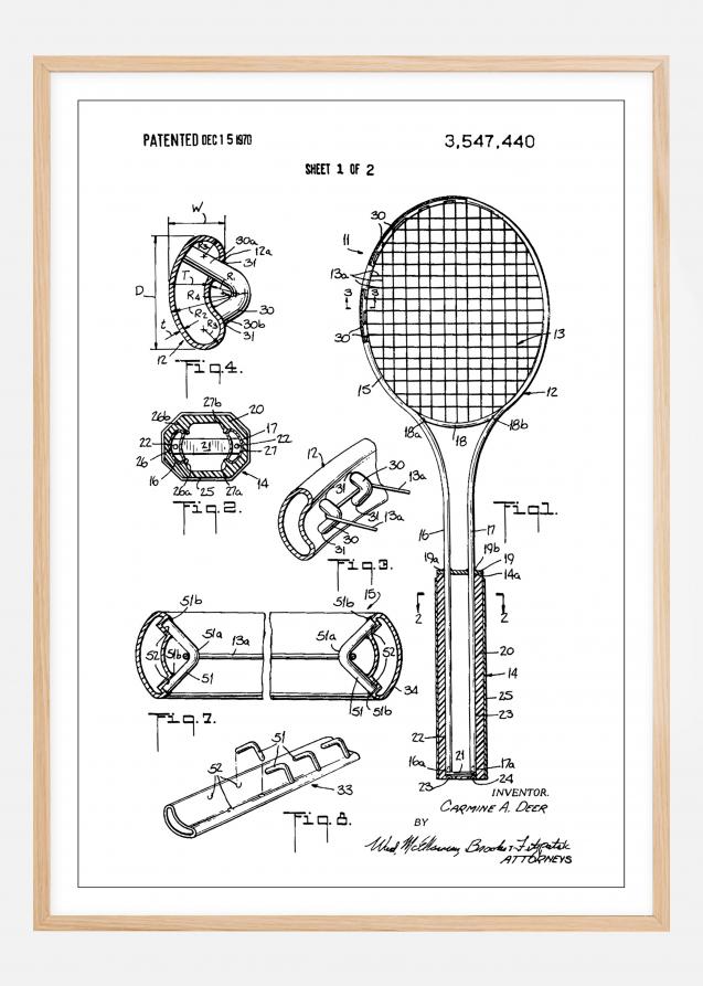 Patent Print - Tennis Racket - White Poster