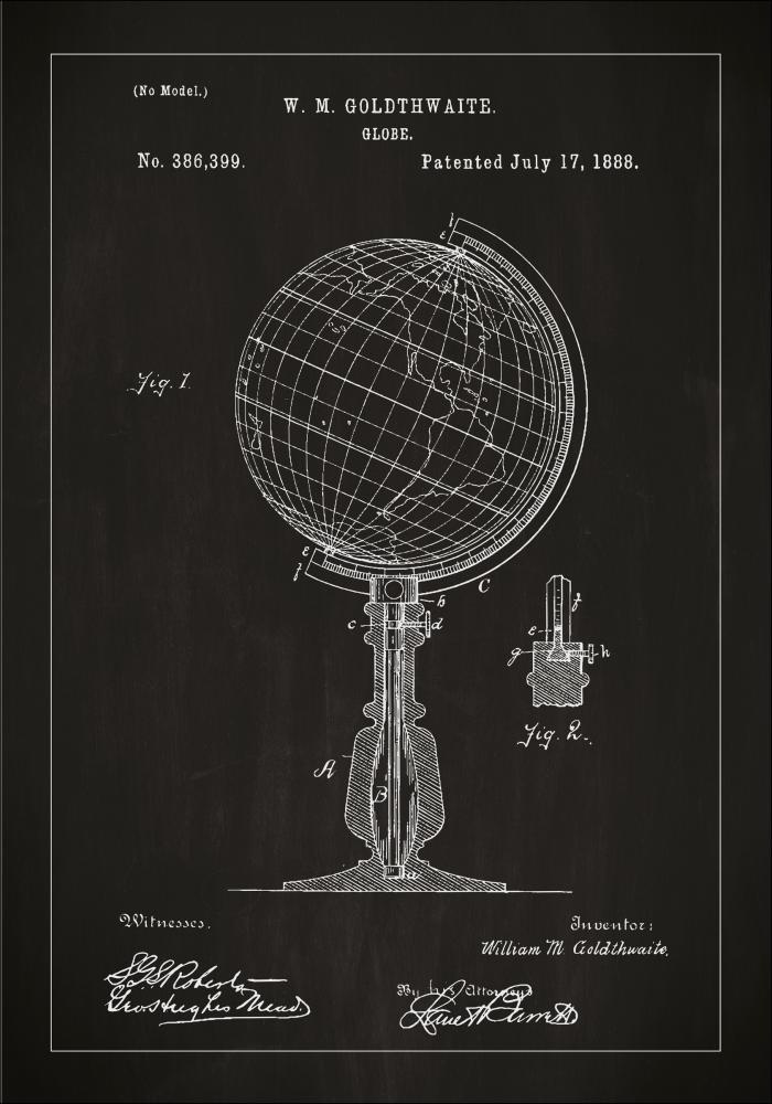 Patentzeichnung - Erdkugel - Schwarz Poster