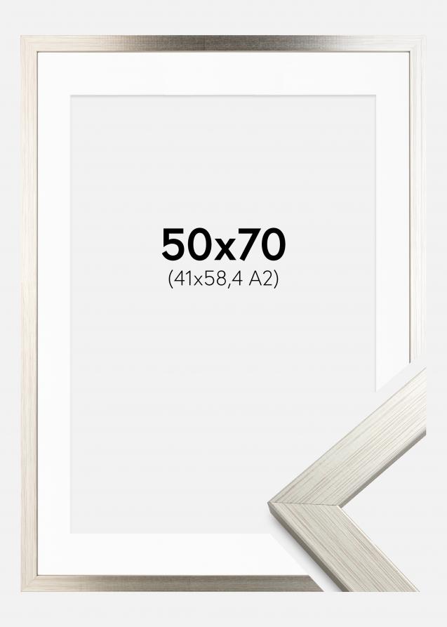 Rahmen Silver Wood 50x70 cm - Passepartout Weiß 42x59,4 cm (A2)