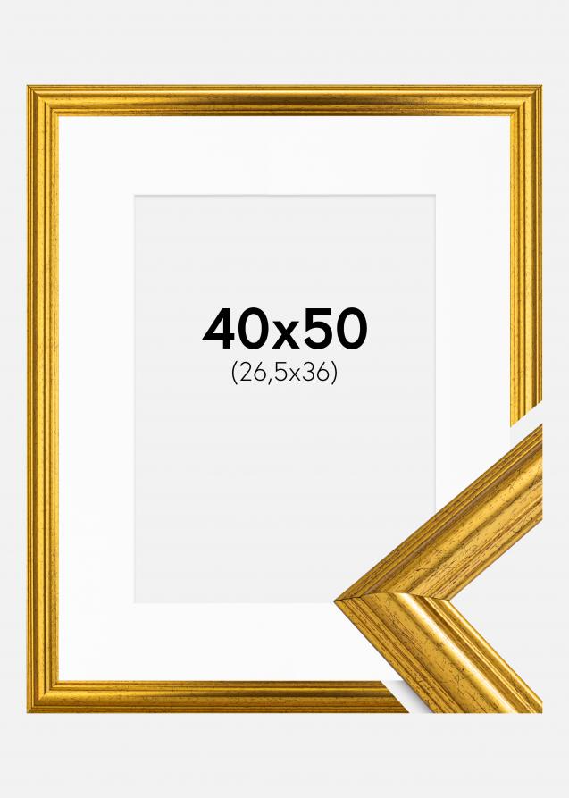Rahmen Västkusten Gold 40x50 cm - Passepartout Weiß 27,5x37 cm