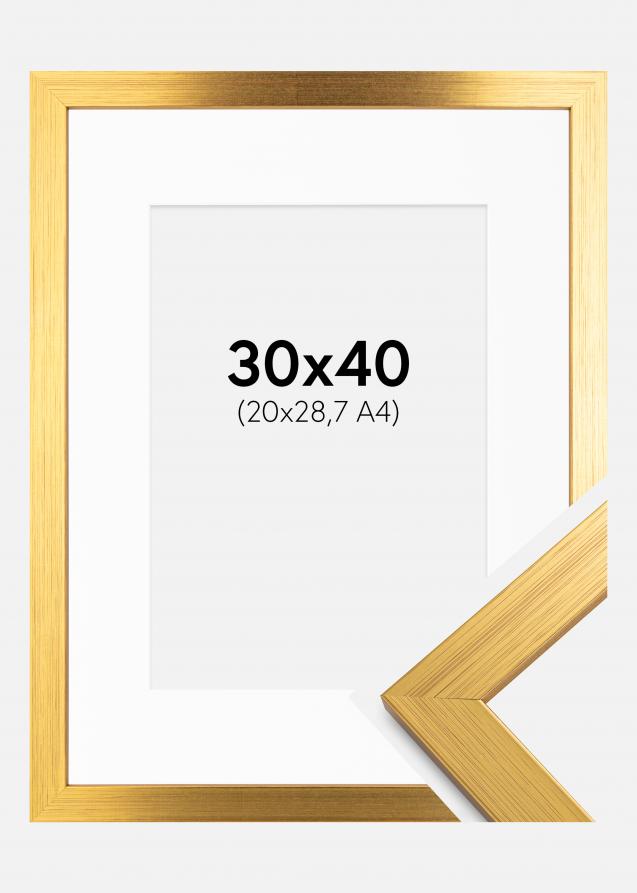 Rahmen Gold Wood 30x40 cm - Passepartout Weiß 21x29,7 cm (A4)