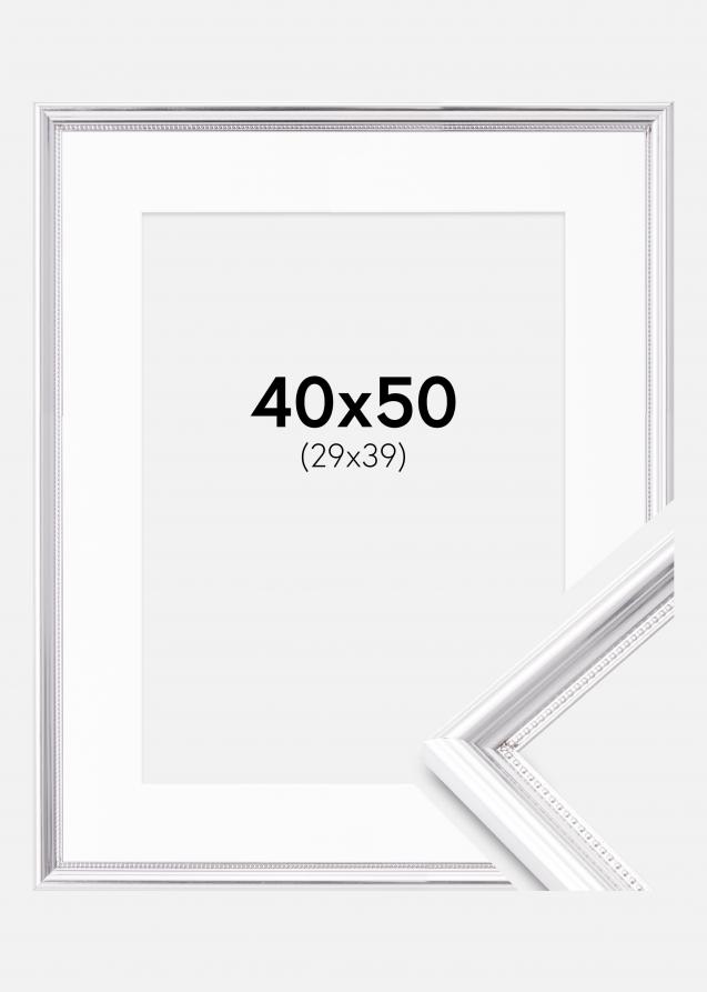 Rahmen Gala Silber 40x50 cm - Passepartout Weiß 30x40 cm