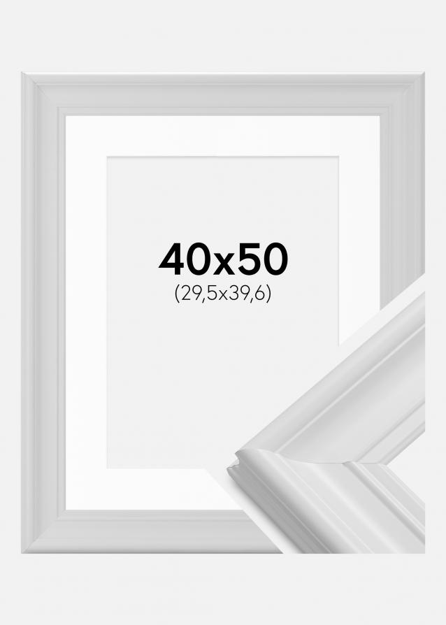 Rahmen Mora Premium Weiß 40x50 cm - Passepartout Weiß 12x16 inches