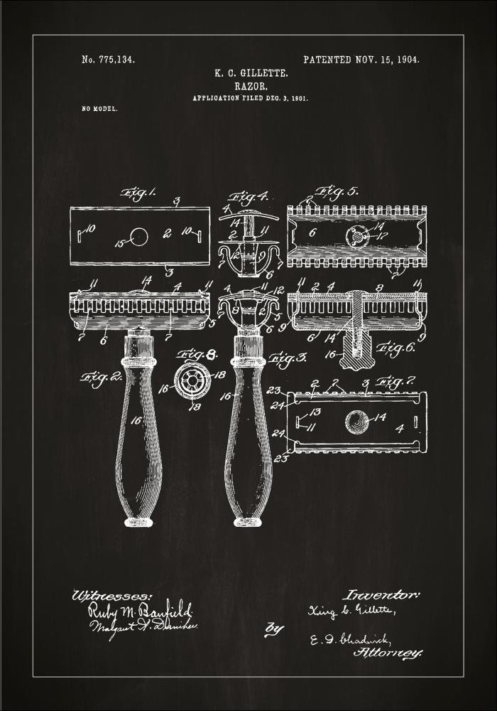 Patentzeichnung - Rasierer - Schwarz Poster