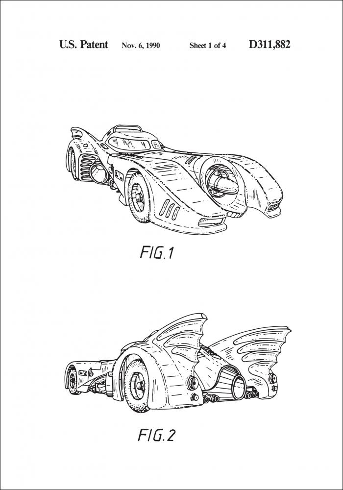 Patentzeichnung - Batman - Batmobile 1990 I Poster