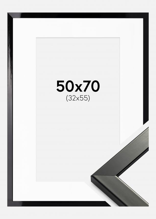 Rahmen Uppsala Schwarz Hochglänzend 50x70 cm - Passepartout Weiß 33x56 cm