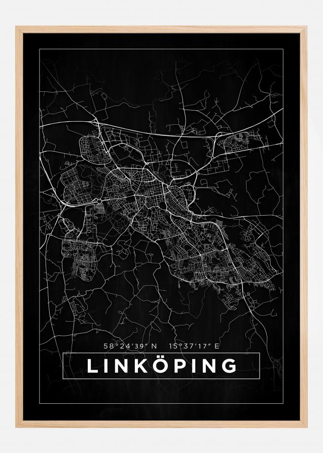 Map - Linköping - Black Poster