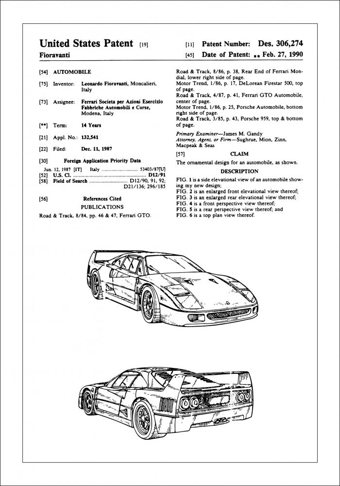 Patentzeichnung - Ferrari F40 I Poster
