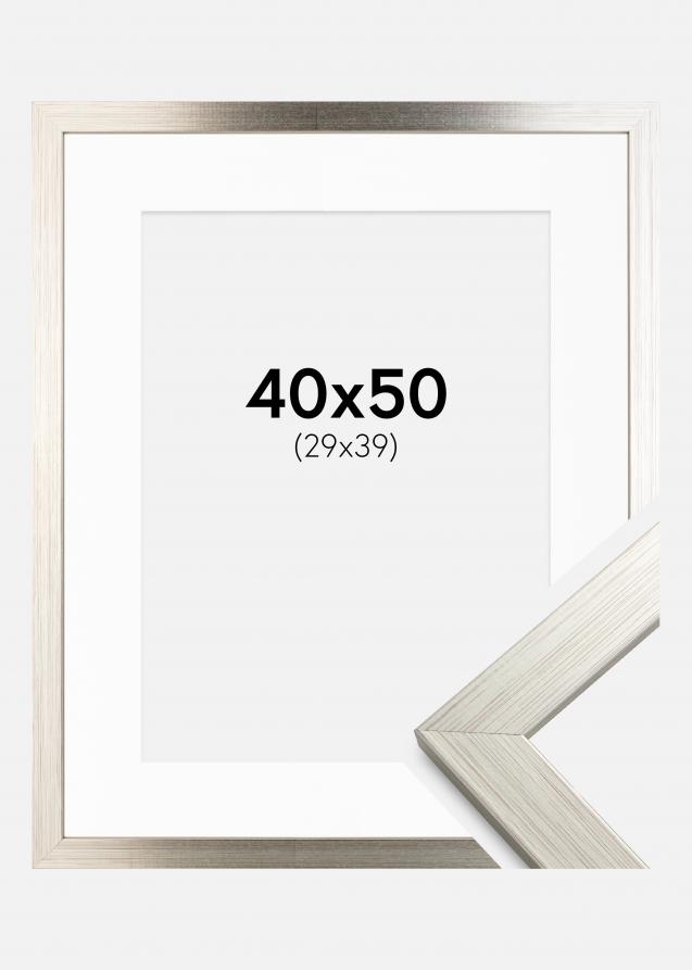 Rahmen Silver Wood 40x50 cm - Passepartout Weiß 30x40 cm
